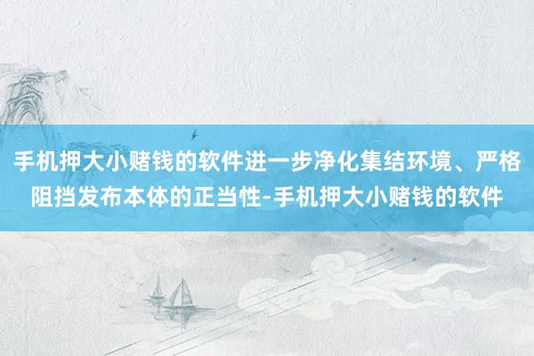 手机押大小赌钱的软件进一步净化集结环境、严格阻挡发布本体的正当性-手机押大小赌钱的软件